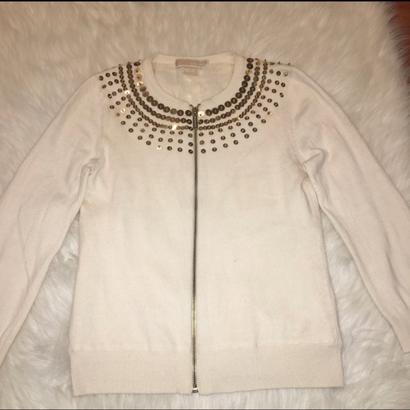 MICHAEL Michael Kors Gold Sequin Zip-up Sweater XS - Picture 10 of 14